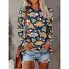 Womens Loose Fit Long Sleeve Round Neck T-Shirt With 3D Dinosaur Christmas Tree Print Milk Silk Fabric
