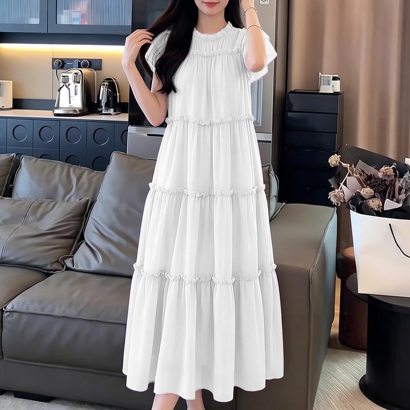ZANZEA Women Elegant Casual Round Neck Summer Short Sleeve Dress M