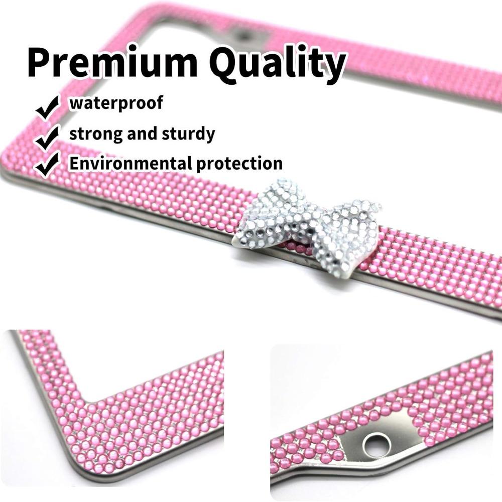 2-pakning Rhinestone med sløyfedesign Bilskiltdeksler Lisensbrakettholder for amerikansk kjøretøy