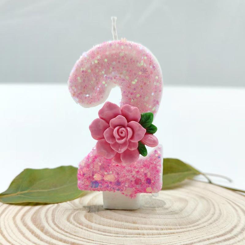 Pink Rose Digital Candle Wax Holder Design Clean Hygienic Fashion Novel Shape Birthday Party Decoration Supplies