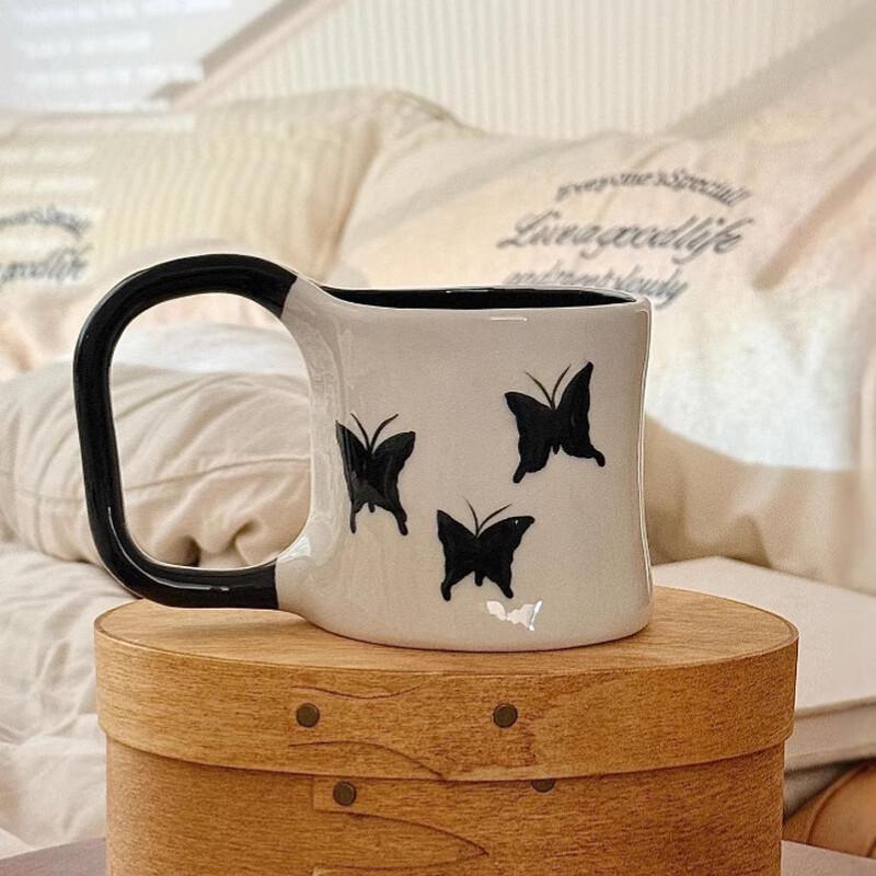 YU French Light Luxury Butterfly Fairy Handmade Ceramic Mug, 300ml