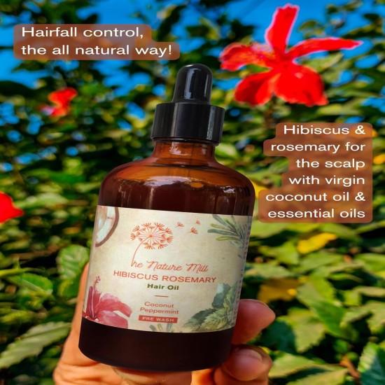 The Nature Mill Hibiscus Rosemary Hair Oil for Stronger Hair, No Mineral Oil or Base, No Extracts or Fragrances, Made with Cold Pressed Oils & Es