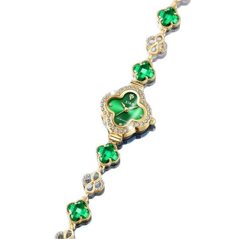 ZIDO Elegant Luxury Jade & Diamond Waterproof Four-Leaf Clover Ladies Watch