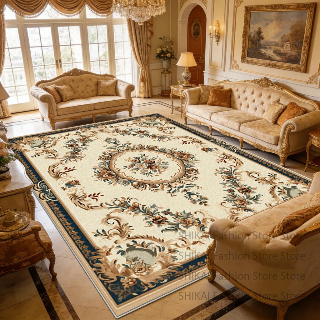 European Style Flower Beige Living Room Carpet Home Decoration Luxury Non-slip Fluffy Rug Large Size Easy Clean Soft Floor Mats