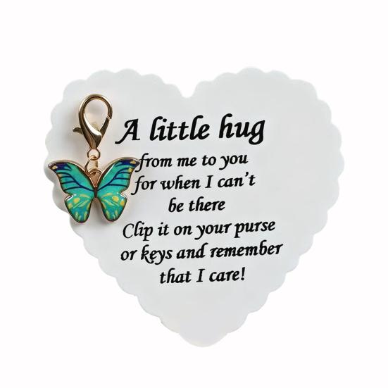 

Butterfly Charm with Inspirational Card Emotional Support Pocket Hug Butterfly Keychain Pendant Purse Decoration Christmas Birthday Encouragement Gift зелёный