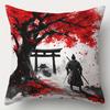 4-teiliges bedrucktes Kissenbezug-Set – Thema Japanische Kultur (Samurai, Kirschblüten, Berg. Fuji & Torii-Tor)