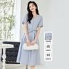 Summer new French style high-end V-neck with visible thread design, tie up, waist cinching, slimming effect, slit, lightweight and cool dress