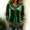 Blouse Haut Top Velours Élégant à Boutons sur le Devant et Manches Longues pour Femme