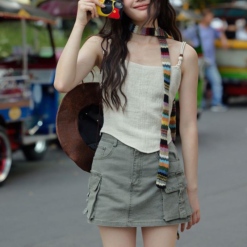 French-Style Women's Summer Camisole: Unique Sleeveless Top with Thai-Inspired Design