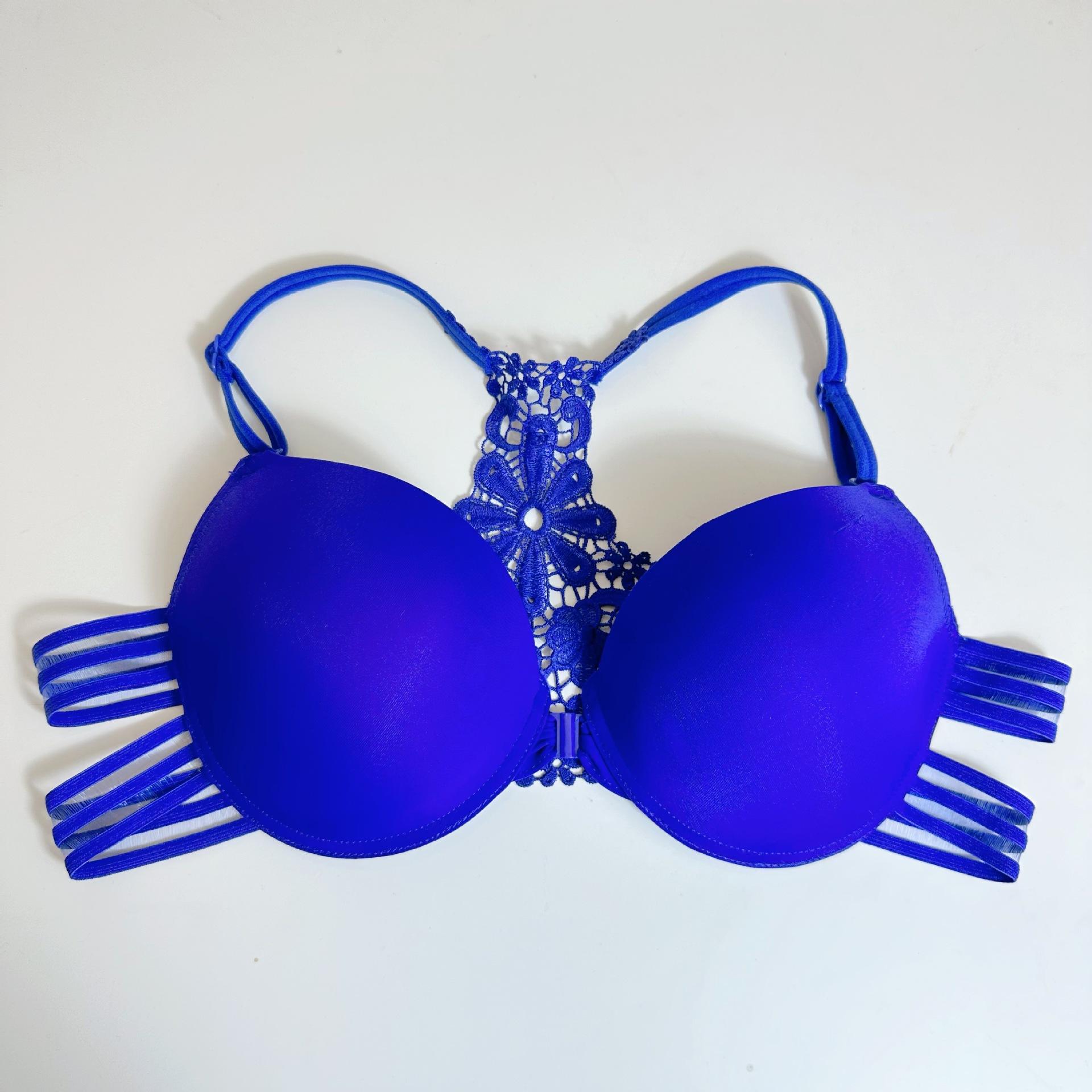 

Новое нижнее белье с красивой спинкой-бабочкой, сексуальная сборка, верхняя поддержка, однотонный глянцевый чехол для бюстгальтера 75 синий