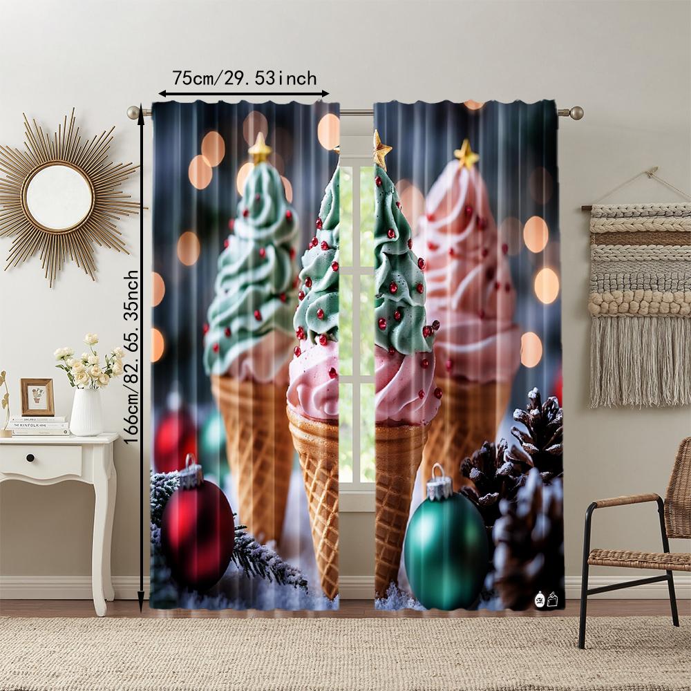 Versatile Polyester Transparent Curtains Home Decoration Ice Cream Use Bedrooms Living Rooms Curtain Set Of 2 Made Washable Area Ready