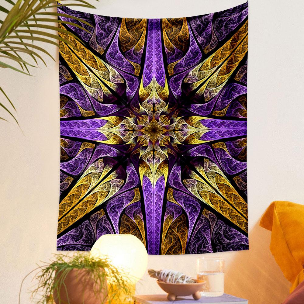 Golden and Purple Mandala Art Pattern Patterned tapestry home decor, suitable for bedroom and living room, gift