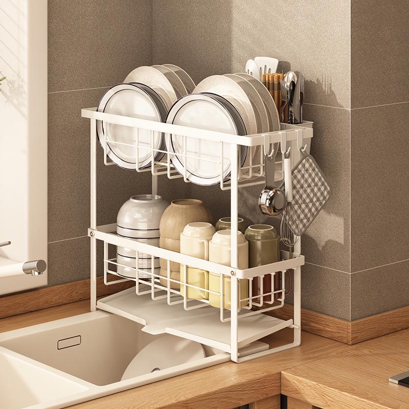 Sottoscala da Cucina a Doppio Strato Portapiatti e Cestello Scolapiatti