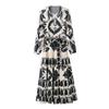 Foreign Trade Beautiful European and American Summer Fashion Elegant Style V-neck Print Pullover Midi Dress With Belt Dress Women 6557