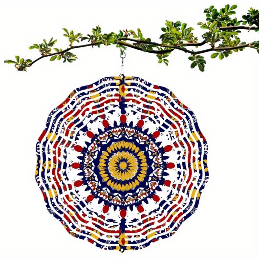 2D Spinning Wind Chime Outdoor Decor with Mandala Design for Garden Patio Balcony Hanging Ornament Wind Catcher Home Decoration