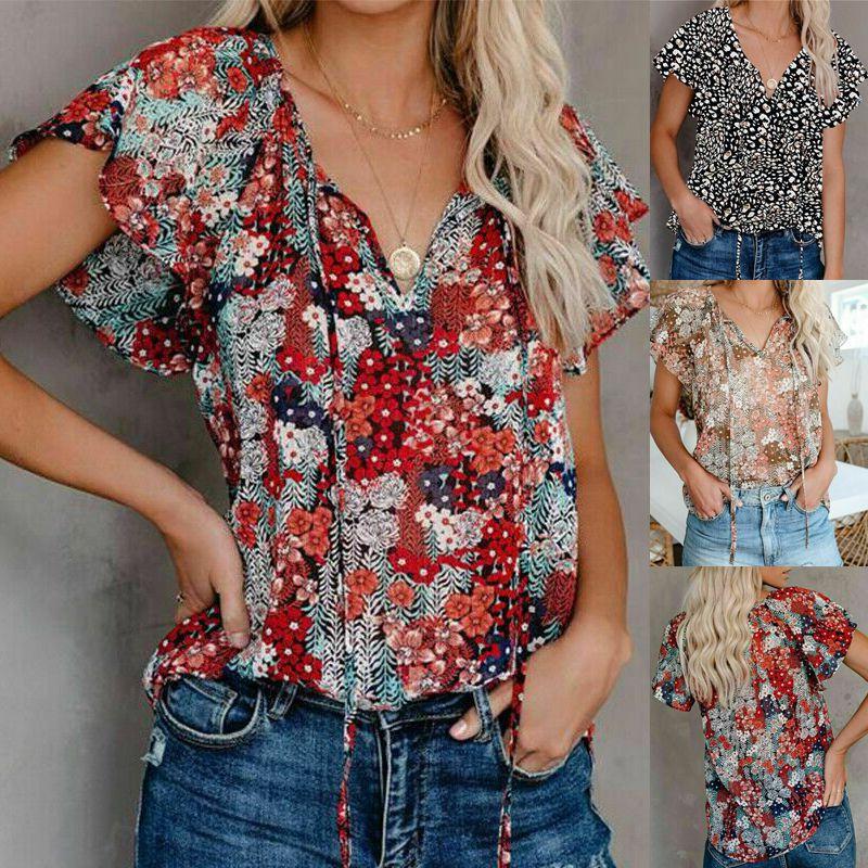 Womens Summer V Neck Short Sleeve T Shirt With Beautiful Floral Print And Comfortable Fit