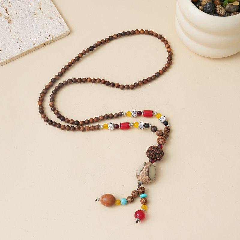 Ethnic Style Wood Necklace & Prayer Beads - Unisex Versatile Chicken Wing Wood Sweater Chain