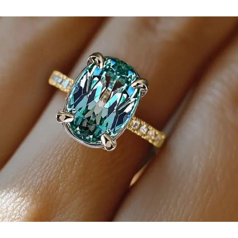 Luxury New Copper Inlaid Zircon Ring, European and American Environmentally Friendly Material Gold-plated Inlaid Green Crystal Gemstone Jewelry Women