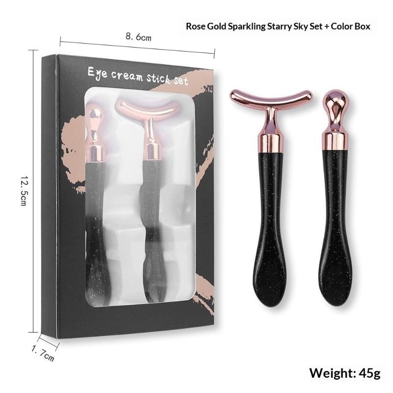 2Pcs/Set Zinc Alloy T-Shaped Eye Cream Massage Stick With Scoop Eye Manual Massage Tool Set Beauty Face Eye Massage Stick