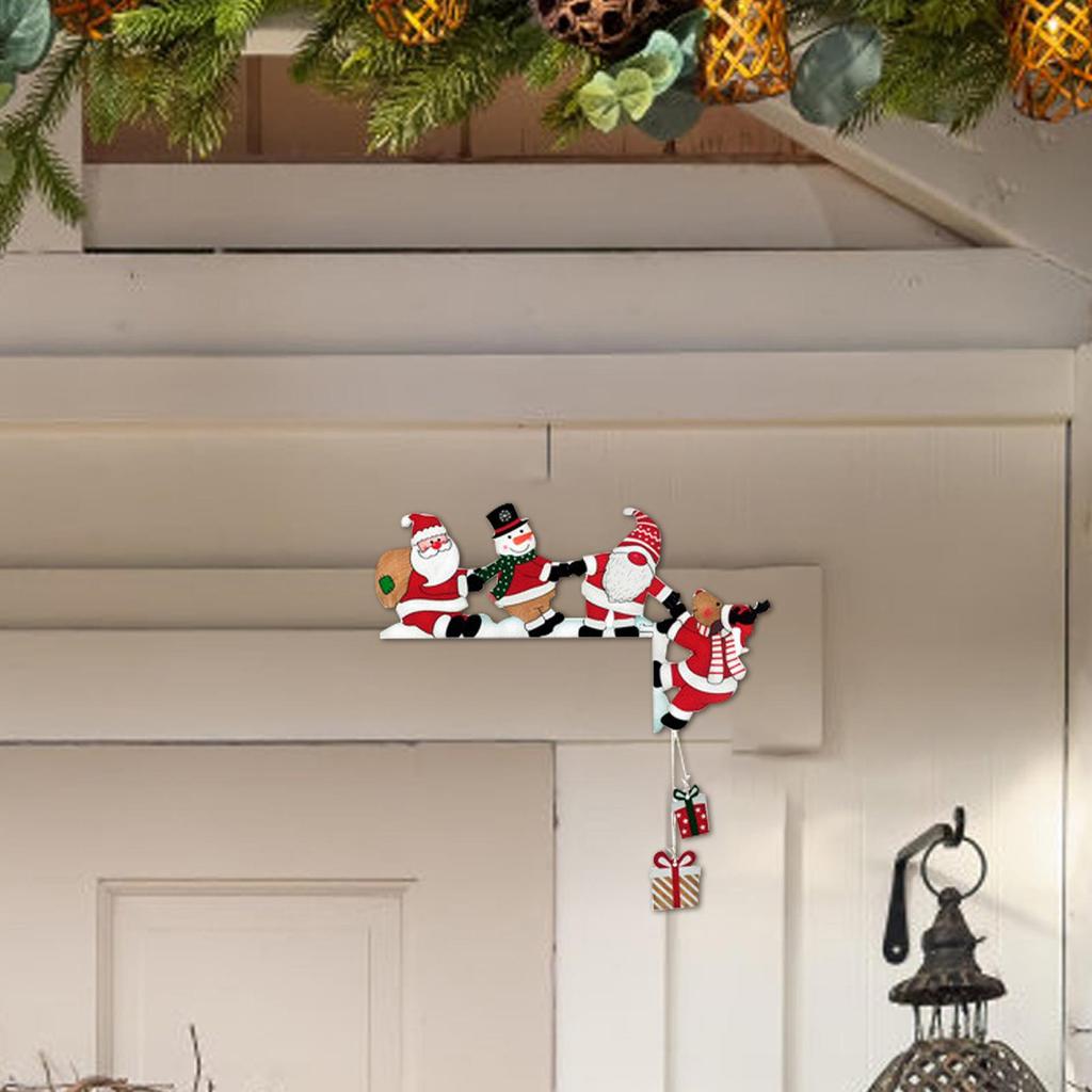 2025 New Santa Door Corner Decor Christmas Cartoon Door Frame Decor Snowman Reindeer Wooden Pendant Party House Decors