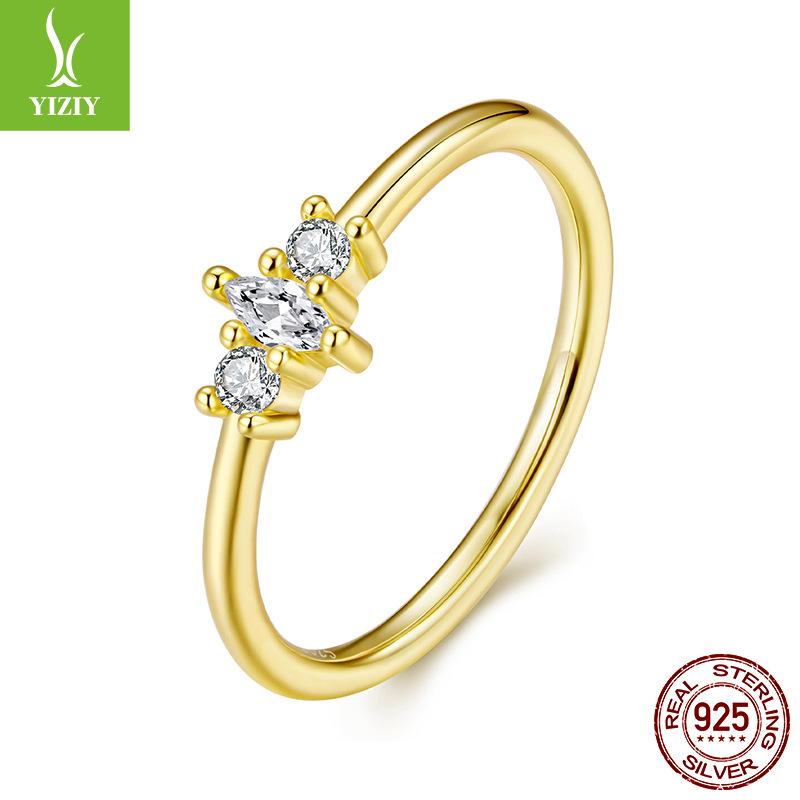 Simple Horse Eye Zircon Single Ring, Fashionable Stacked S925 Sterling Silver Plated 14K Gold Ring Ring Ring.