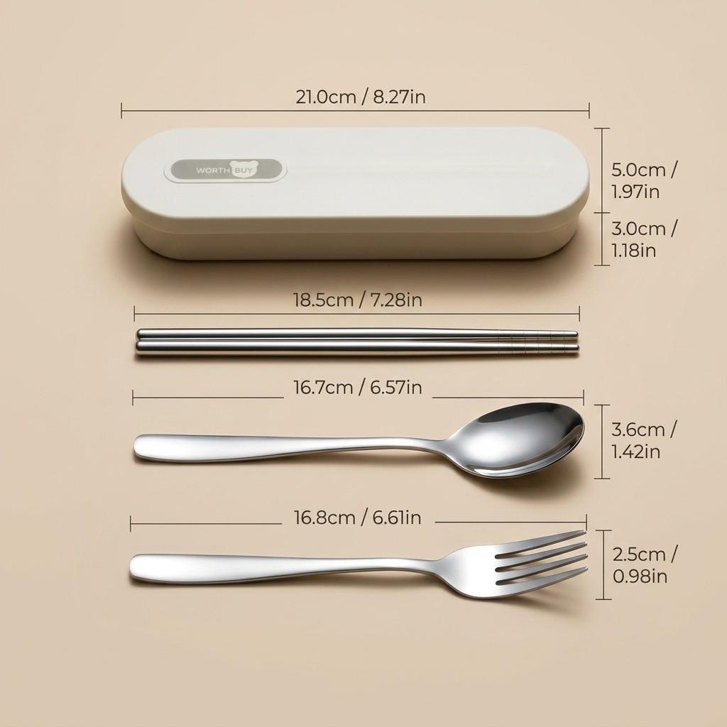 Portable Stainless Steel Cutlery Silverware Set Spoons Forks Chopsticks Tableware with Organizer Case Kids Travel School Lunch