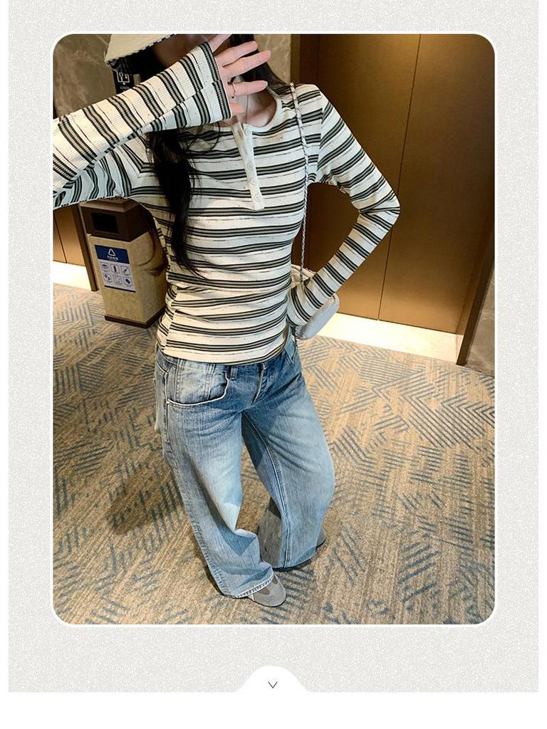 Spicy Girl Striped Slimming Long Sleeve T-Shirt - Stylish Korean Autumn/Winter Top for Women