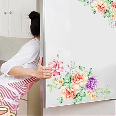 Colorful Flowers 3D Wall Stickers Beautiful Peony Fridge Stickers Toilet Decorat