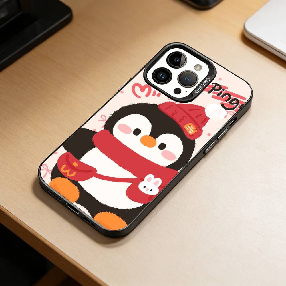 Penguin Kawaii Cute Cartoon Phone Case For iPhone 17,16,15,14,13,12,11 Plus,Pro Max,XS,Colorful Silver Phone case Funda Cover iPhone16se4