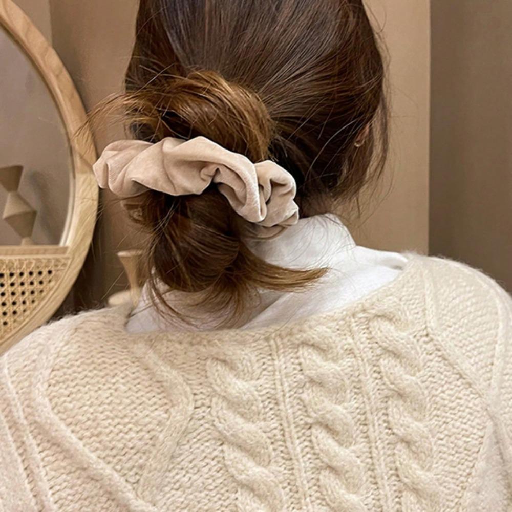 1pc Women's 6.5in Premium Satin Scrunchies Hair Ties, Black, White, Khaki, Brown, Elegant, Versatile, Minimalist, Solid Color