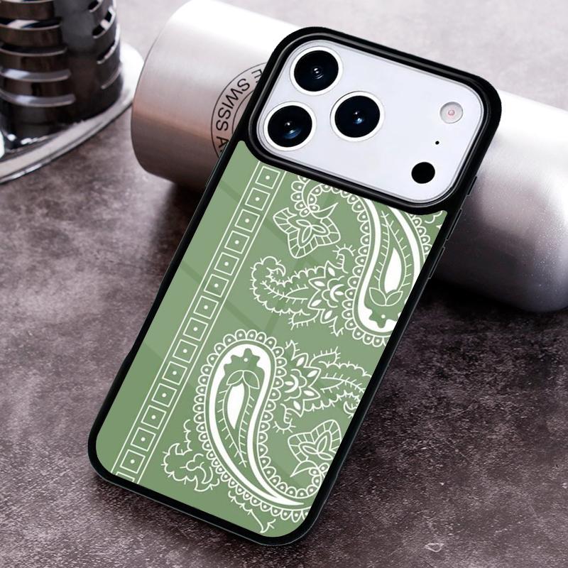 Green Paisley Phone Case for iPhone 17 16 15 Pro Max Air 14 13 12 11 Plus Shockproof Cover
