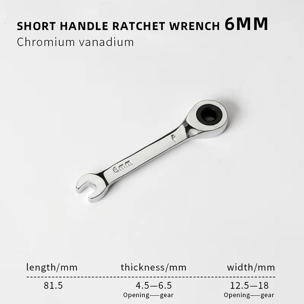 1Pcs 72 Teeth Ratchet Socket Spanner 6-19mm Nut Repair Tool Durable Stubby Single Wrench