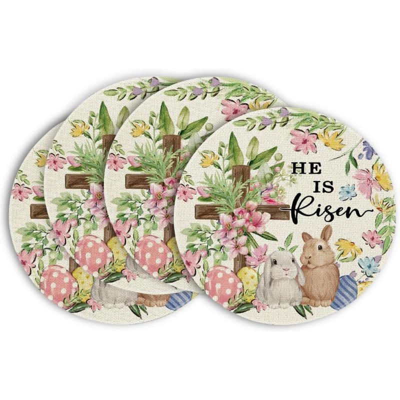 Hase Kaninchen Blume Bunt Eier Ostern Tischsets 4er Set, Druckmuster Tischmatten für Party Küche Esszimmer Dekoration
