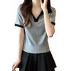 2026 Summer Color Block Polo Collar Slim Crop Top