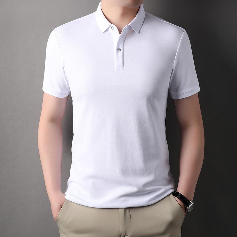 Men'S Short-Sleeved Pure Cotton Solid Color Polo Shirt Father'S Loose Casual Lapel High-End Clothes
