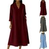 Women's -color Mid-length Loose-fitting Dress With Large Pockets And Casual