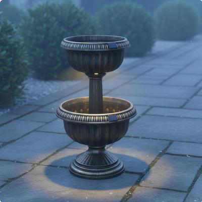 Solarbeleuchteter Pflanzkübel Rustikaler Charme Antik-Bronze Wetterfest