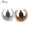 Alisouy 1PC 8-25mm Copper Buddha Semicircle Saddle Ear Tunnels Plugs Expander Stretcher Gauges Earrings Piercing Body Jewelry