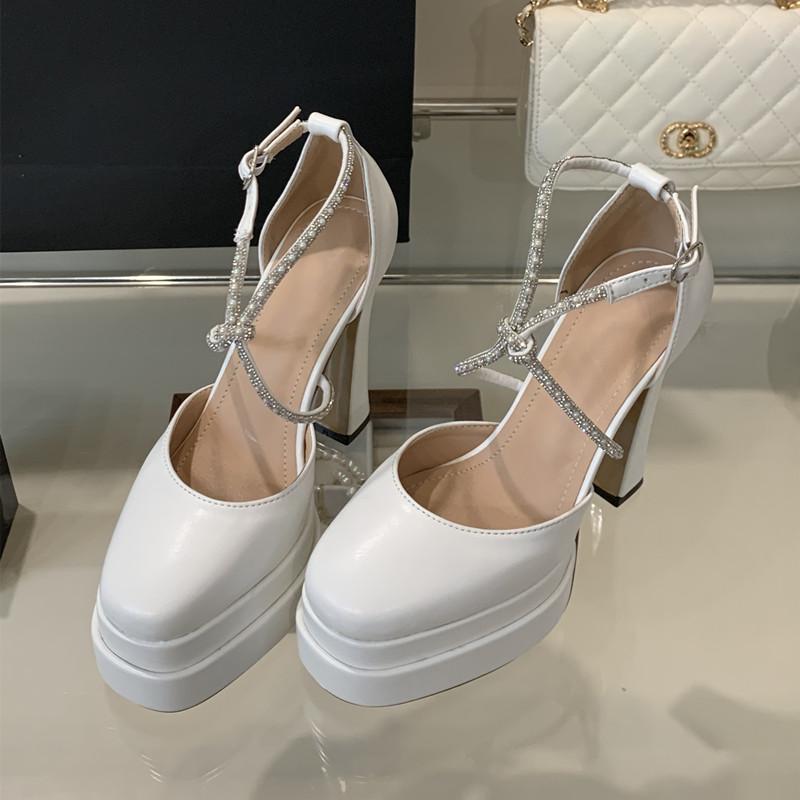 Runway style Rhinestones Mary Janes Women Gladiator Sandals Summer Platform Wedges 12cm Ulta High heels Wedding Shoes