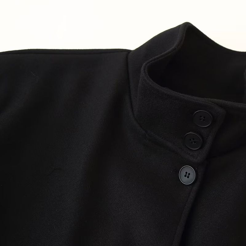 Kaslead New Women clothes Western Style Fashion Simple Stand Collar Breasted Short Loose Woolen Outerwear