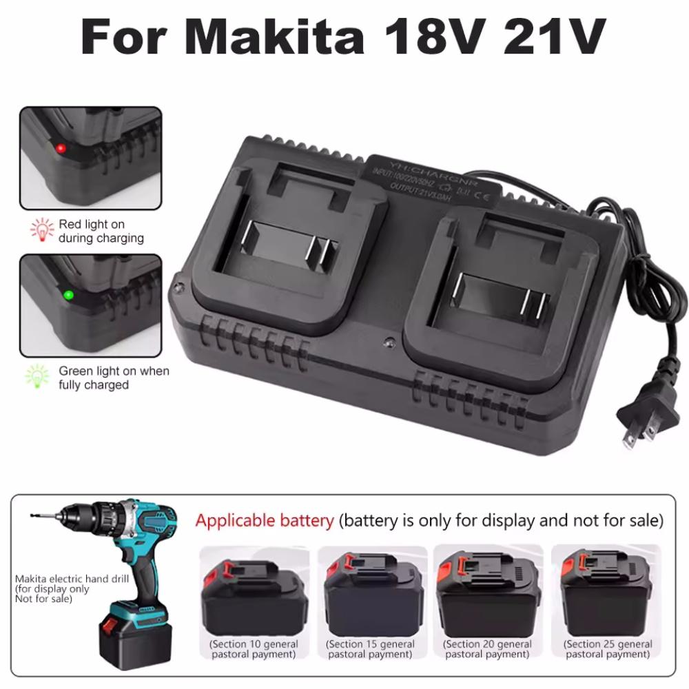 Lithium Battery Dual Charger 2 Ways Power Tool Battery Charger EU/US Plug For Makita 18V 21V Battery BL1415/1815/1830/1850