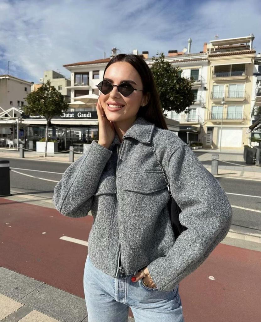 European & American Style Women's Suede Short Jacket with Zipper