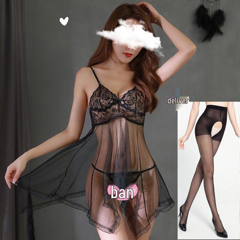 Lenjerie de corp fermecătoare cu bretele din dantelă: Pijamale cu deschidere ușoară, fără zona intimă, pentru femei