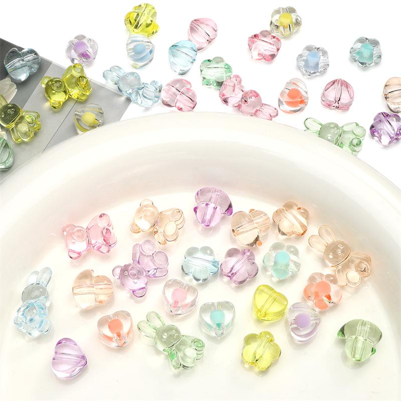 Acrylic Transparent Animal Rabbit Bear Heart Beads for DIY Jewelry 20 Pcs