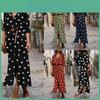 Casual Dot Fashion Polka Womens Print Lapel Long Sleeves Singlebreasted Stitching Loose Waist Hem Split Chiffon Dress