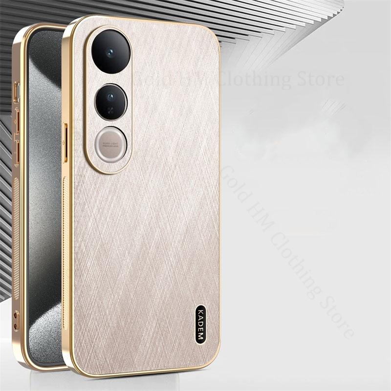 Gold Silk Texture Phone Leather Electroplated Case For Vivo V50 Lite V40 Pro 6D Plating Fast Charging Cover For VIVO V50 V40 V30