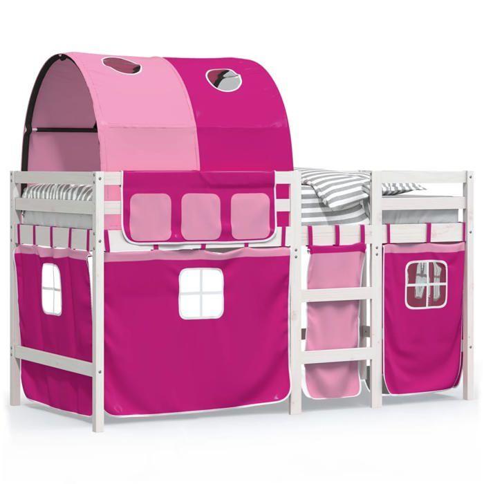 VidaXL Children's Mezzanine Bed with Tunnel, Mid Sleeper Bed with Storage, Bedroom Furniture, Modern, Pink 3283858