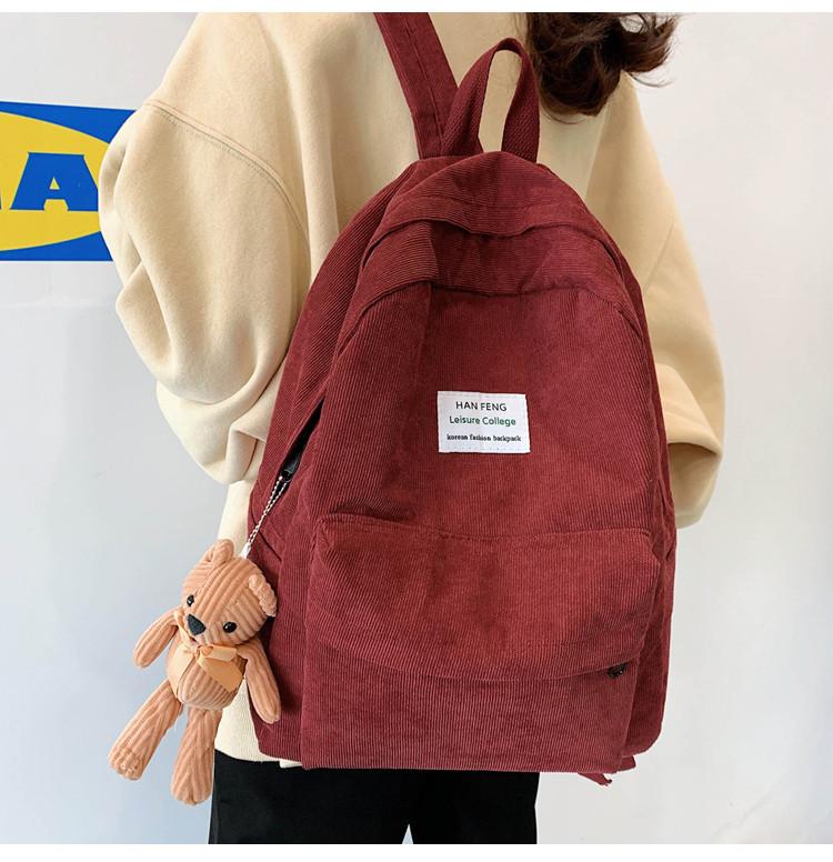 Preppy Style Women Backpack Corduroy Design School Bags For Teenage Girls Travel Backpacks Female Shoulder Bags Daypack Black