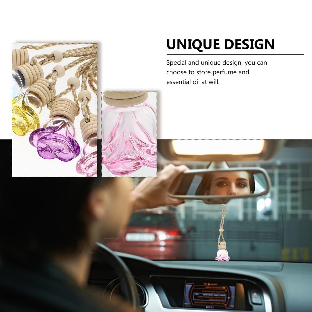 6 Pcs Premium Glass Aromatherapy Bottle Perfume Diffuser Pendant Essential Oil Car Air Freshener Home Interior Decoration