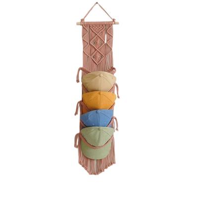 Handwoven Macrame Hat Rack Bohemian Style with Tassel Baseball Cap Organizer Wall-Mounted Hat Storage Organizer